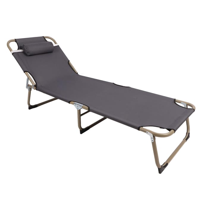 Lits de camp avec oreiller en alliage imperméable confortable réglable lit de couchage pour camping piscine plage terrasse gray
