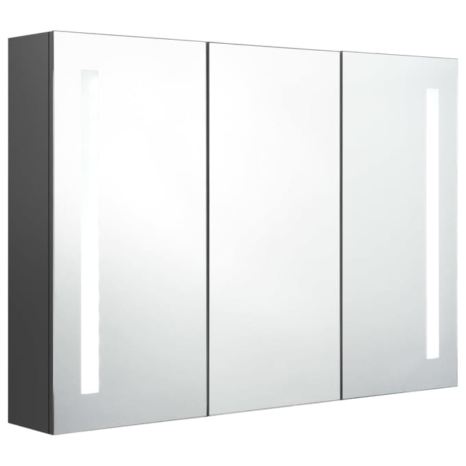 vidaXL - Badkamerkast - met - spiegel - en - LED - 89x14x62 - cm - grijs