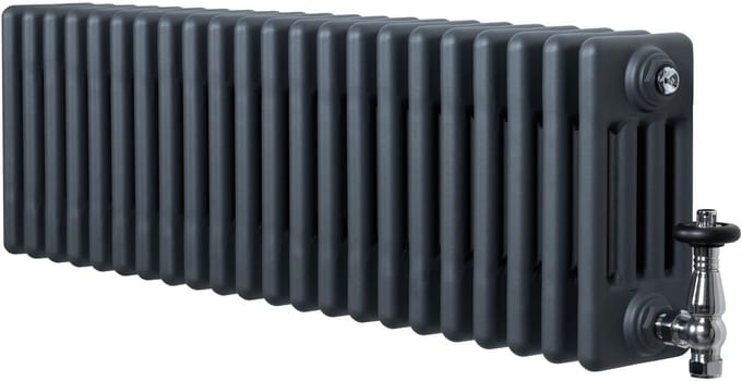 4-kolomsradiator - grijs - 300x1010 mm - thermostaatkraan
