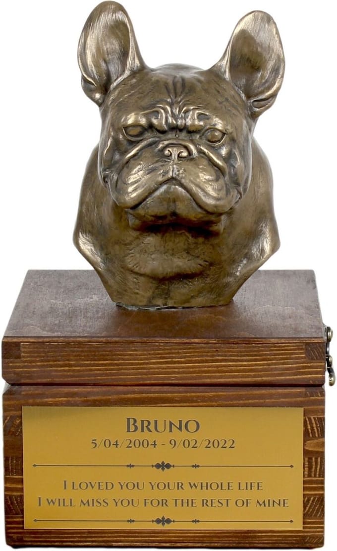 Franse Bulldog urn hond met beeldje - gepersonaliseerde hondenurn