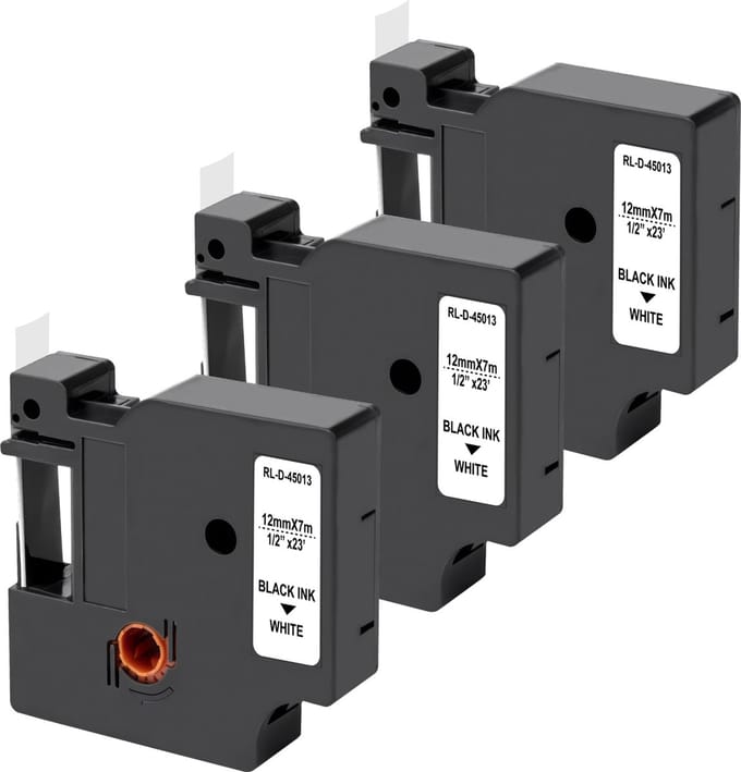 Label compatible Dymo LabelManager 150 280 350 450 LabelPoint 200 300 - Label 45013 12 mm x 7 m - Set van 3 witte linten