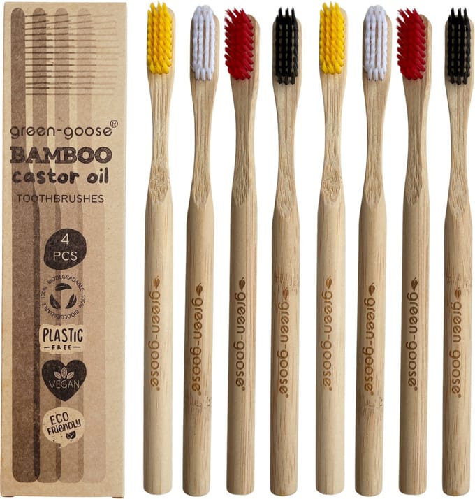 Bamboe tandenborstels  -  100 % BAMBOE - familiepack - 8 stuks