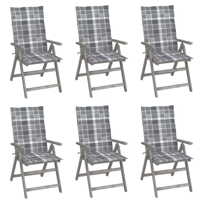 vidaXL - Tuinstoelen - 6 - st - verstelbaar - met - kussens - massief - acaciahout