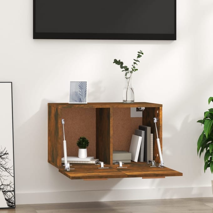 vidaXL - Wandkast - 60x36,5x35 - cm - bewerkt - hout - gerookt - eikenkleurig