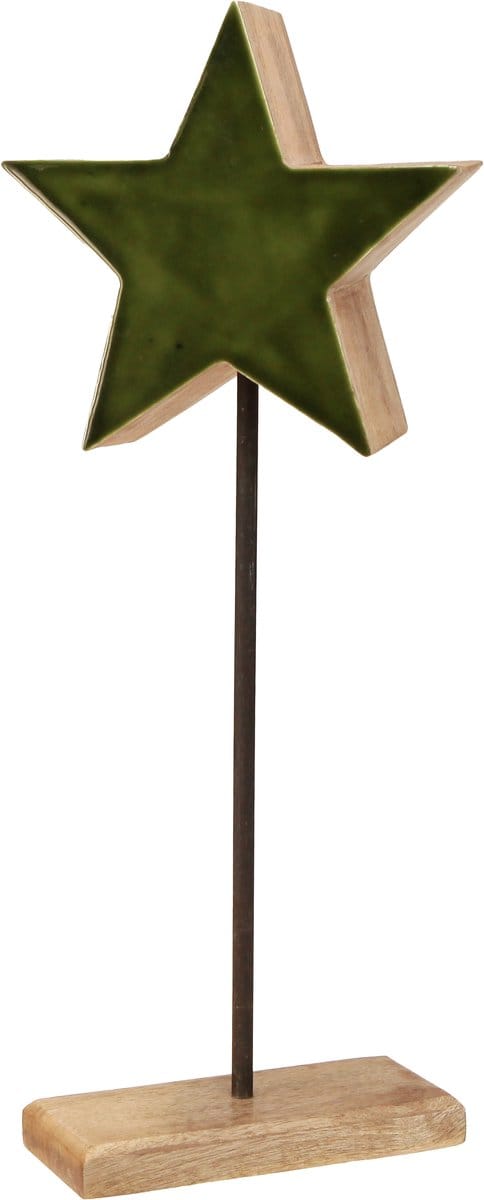 Decoratief sterrenhout op stokbasis groen bruin 20x9,5x50cm