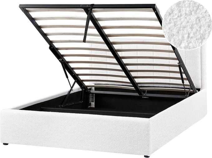 MONTLAUR - Bed met opbergruimte - Wit - 140 x 200 cm - Bouclé