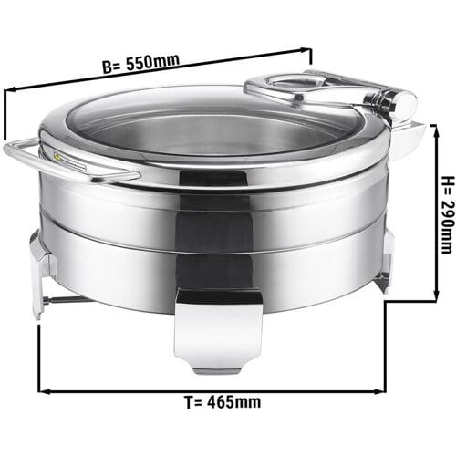 GGM Gastro Edelstahl Chafing Dish - Rund - mit Soft-Close-Glasdeckel Zilver