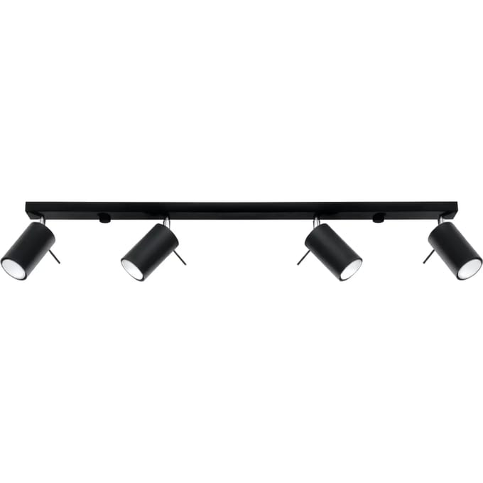 Plafondlamp RING 4L met 4 verstelbare spots in lijn - Sollux Lighting - IP20 - Zwart staal behuizing - 80 x 6 x 16 cm - 4 x GU10 LED, exclusief lichtbron - 4 x 10 W - Moderne plafondlamp voor gang, hal en slaapkamer