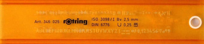 LETTERSJABLOON ROTRING 0.25X2.5MM 346025 ISO3098/1 DIN6776