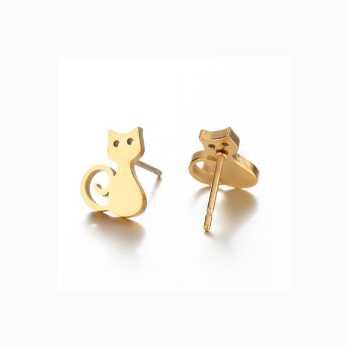 Gading® dames RVS oorknoppen met kat-7mm-10mm-goud