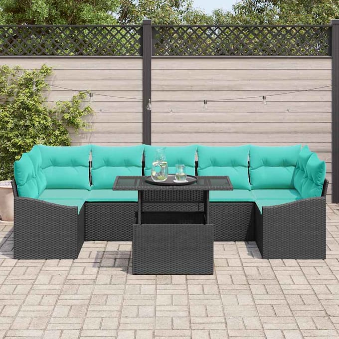 vidaXL - Tuinbank - Set - 8 - st - Zwart - en - Blauw - poly - rattan