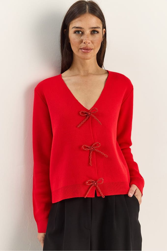 Geknoopte Gebreide V-hals Cardigan