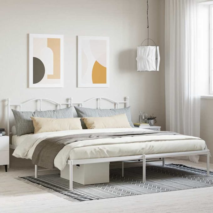 vidaXL - Bedframe - met - hoofdbord - metaal - wit - 200x200 - cm