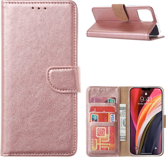 Cityhoesje - iPhone 14 Pro Max - Bookcase incl. Pasjeshouder - Roségoud