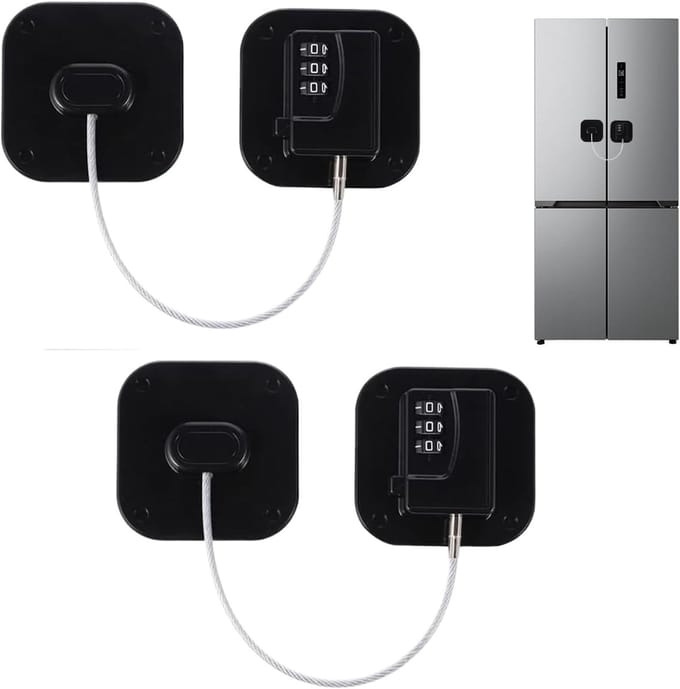 Pack of 2 Refrigerator Lock with Code, Black, No Drilling, Self-Adhesive, Child Safety, Easy Installation - ShopVlot