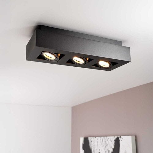 Pollux nero III by LUSENZ - Rechthoekige 3-lichts plafondlamp met richtbare spots, matzwarte coating en interieur