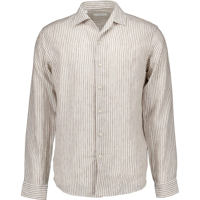 Eton Striped Linen Shirt Lange Mouw Overhemden Beige 100014794