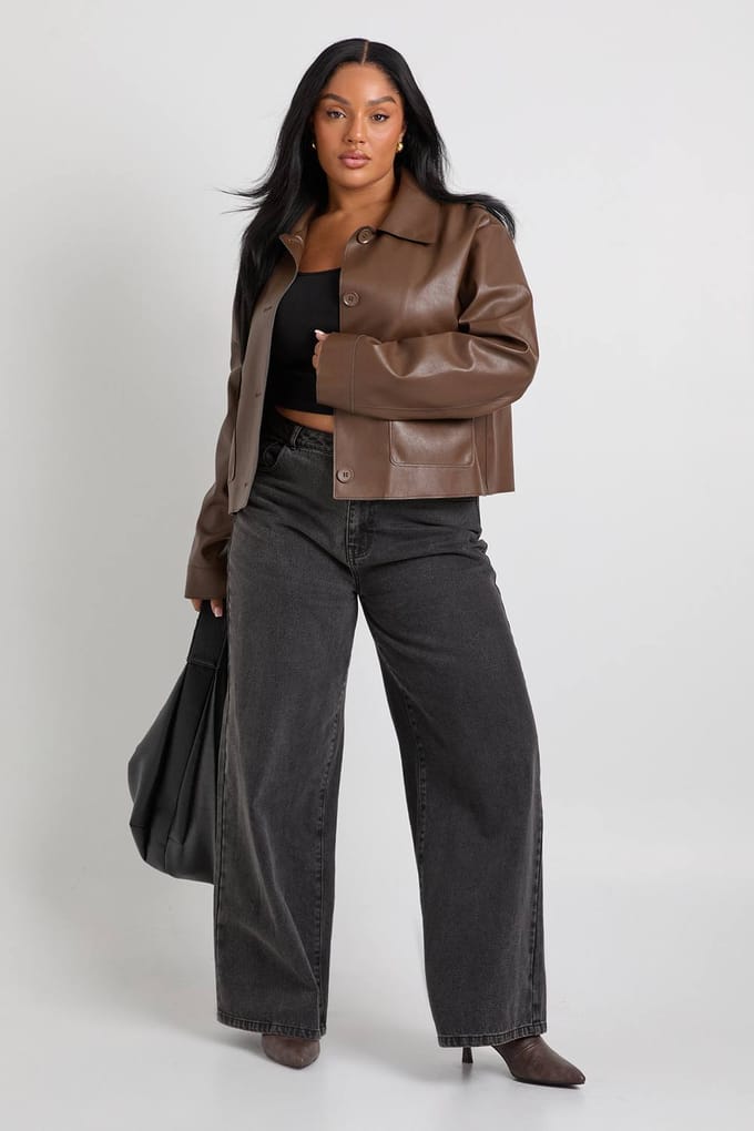 boohoo Dames Plus jas met kraag en knopen | Chocoladebruin | Maat: 52