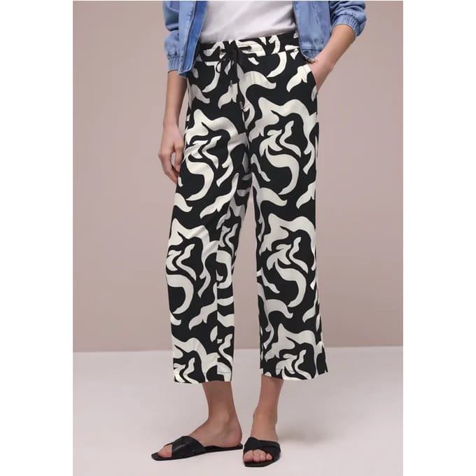 High Waist broek met Wide Legs en print