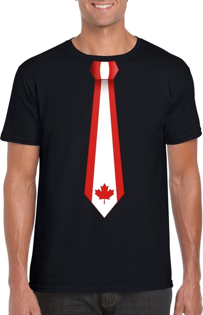 Zwart t-shirt met Canadeese vlag stropdas heren - Canada supporter S