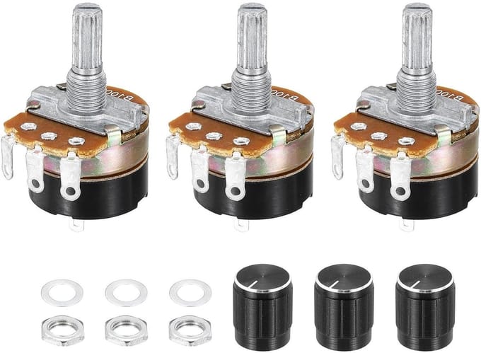 Variabele Weerstand - Potentiometer Set - Audio Volume Regeling - Lineaire Taper - 3 Stuks 100K Ohm - Zilver