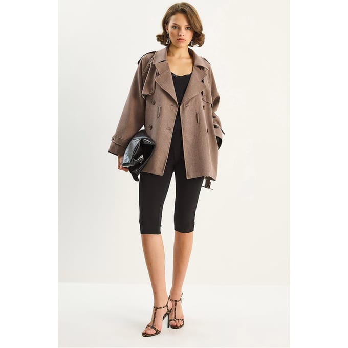 Katoenen Blend Midi Trenchcoat met Knoopsluiting