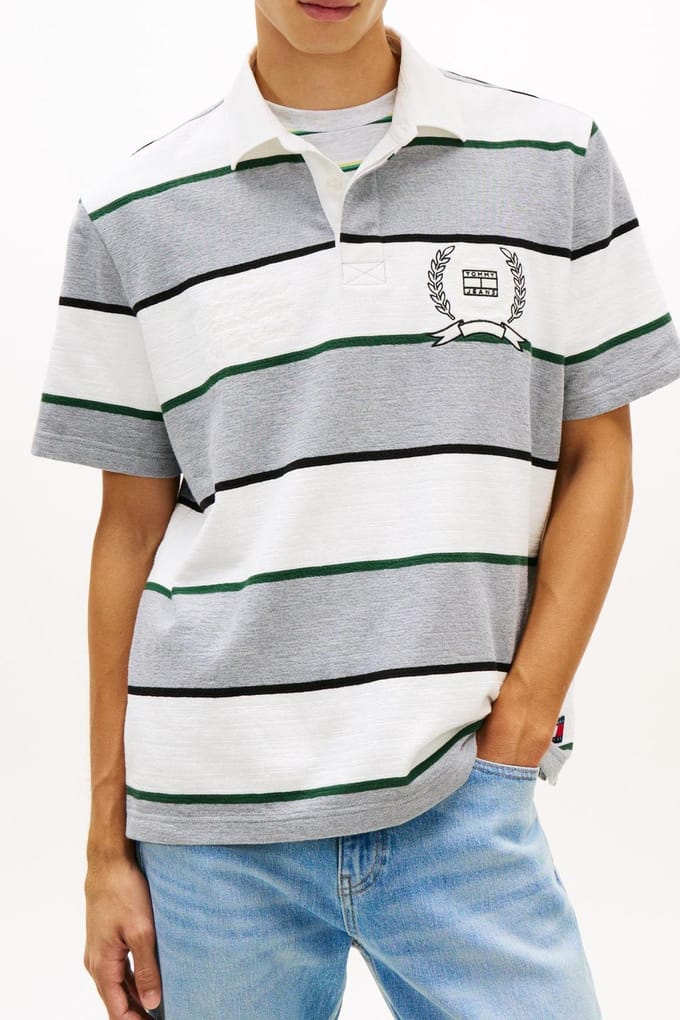 Tommy Hilfiger Tjm Relaxed Ss Stripe Polo Grey Heather Stripe Größe: S | Poloshirts Outlet | Herren | Grau
