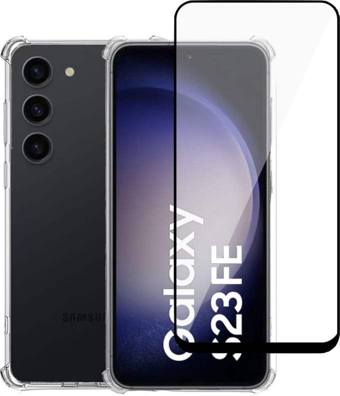 Geschikt voor Samsung Galaxy S23 FE - Hoesje + Screenprotector – Full Cover Gehard Glas + Shock Proof Case – Transparant
