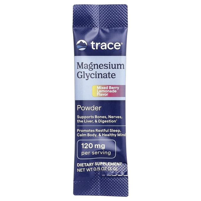Trace, Poudre de Glycinate de Magnésium, Limonade Baies Mélangées, 30 Sachets Stick, 3g (0,11 oz) Chaque