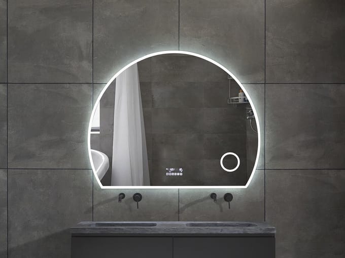 Mawialux LED Badkamerspiegel - Bluetooth en speakers - 120x96cm - Halfrond - Verwarming - Touchscreen - Dimbaar - Hannah PLUS