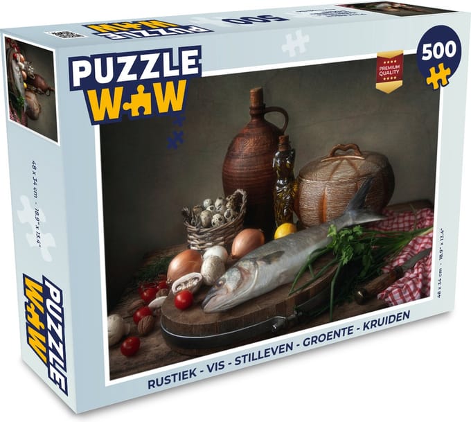 Puzzel Rustiek - Vis - Stilleven - Groente - Kruiden - Legpuzzel - Puzzel 500 stukjes