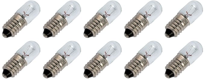 Signaallamp E10 24V 1W - 41 mAh - 10 stuks - T10 Gloeilamp Ø10mm - 28mm - 2500K - Dimbaar