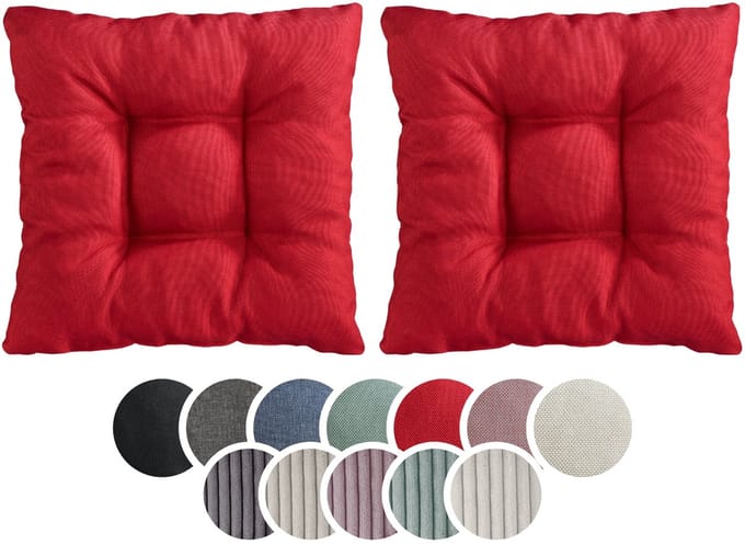 sleepling stoelkussen, 38 x 38 cm, set van 2, zachte bekledingsstof, zitkussen in rood