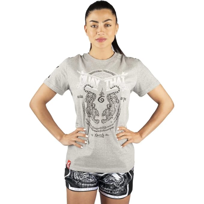 8 Weapons T Shirt Sak Yant Tigers Grijs Wit - L