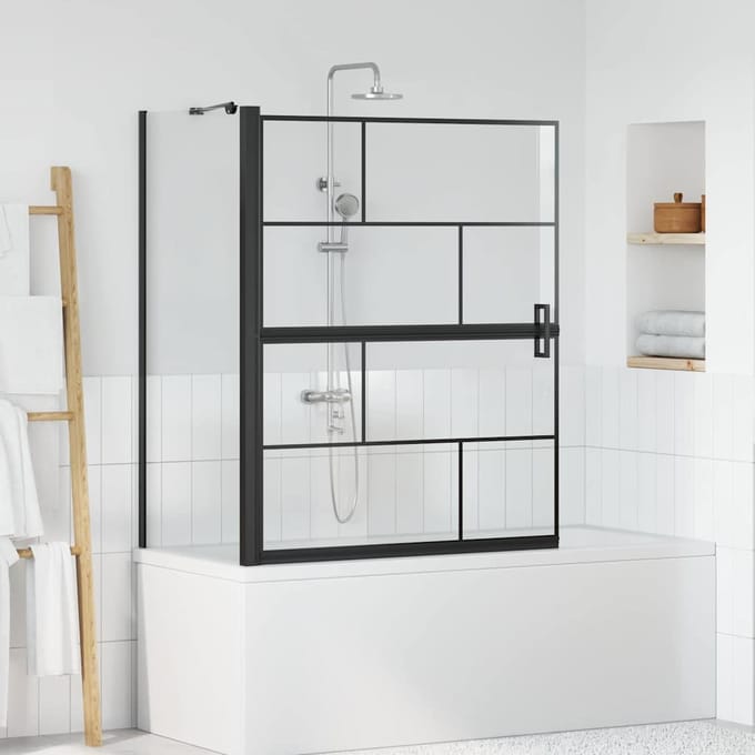 vidaXL - Bad - Douche - Scherm - Zwart - en - Transparant - 100 - x - 68 - x - 128 - cm