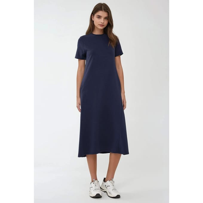 Crew Neck Korte Mouwen Basis Midi Jurk