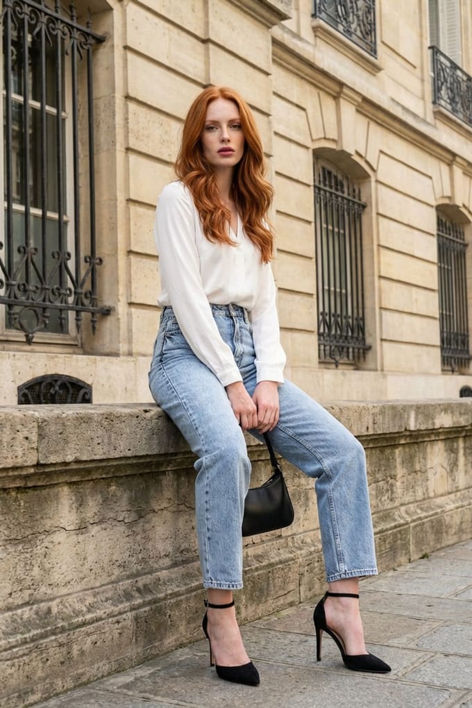 Hoge Taille Slim Fit Denim Broek