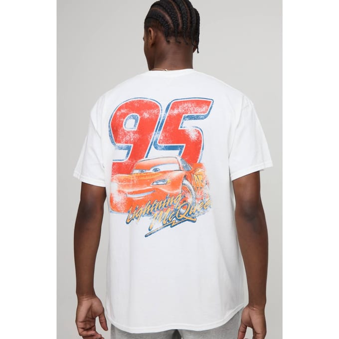 Wit Oversized Disney Cars License T-Shirt | White | Size Medium