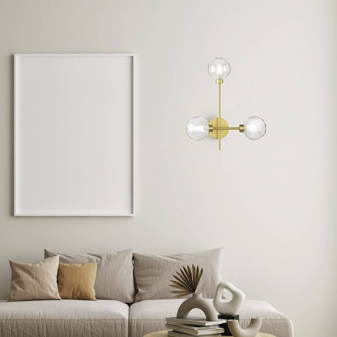 miloox by Sforzin Dom wandlamp, 3-lamps, helder/goud, glas