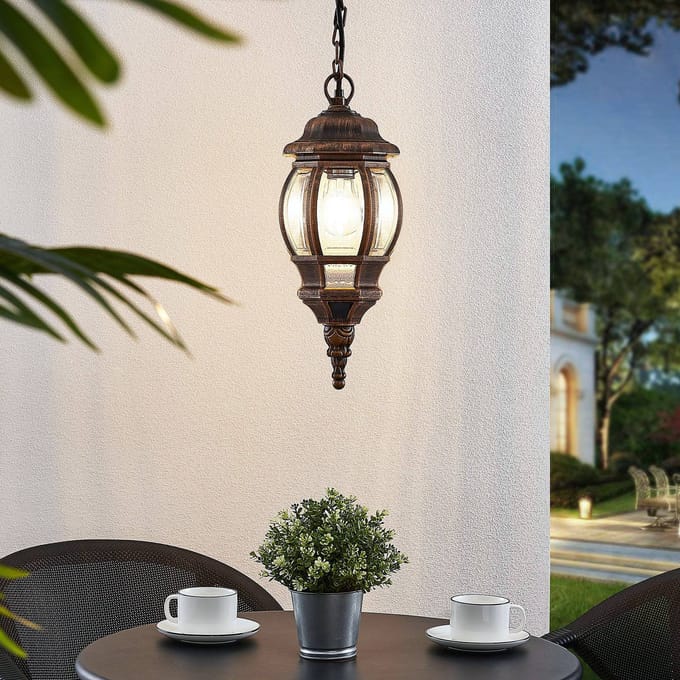 Lindby - Hanglampen buiten - 1licht - kunststof - H: 38.5 cm - E27 - goud geborsteld