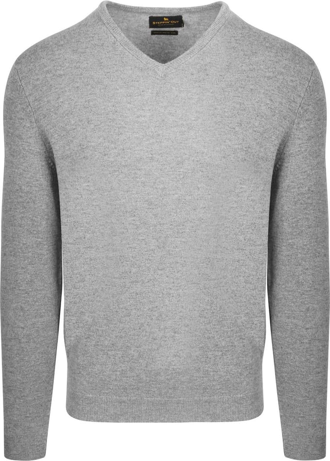 Steppin' Out Pullover V-hals Merinowol Mid Grijs - Maat L - Heren - Pullovers