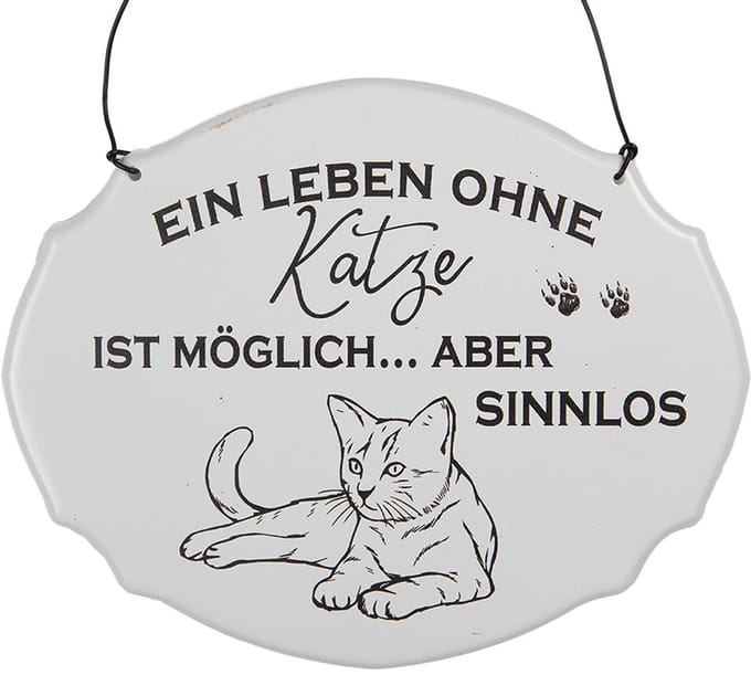 Clayre & Eef Tekstbord 18x15 cm Wit Metaal Kat