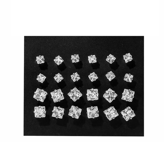 12-delige Set Stud / Strass Oorbellen - Vierkant | Metaal/Bijoux | Fashion Favorite