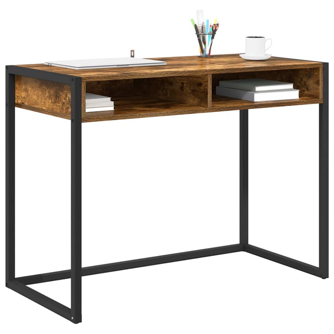 vidaXL - Bureau - Rook - Eik - Bewerkt - hout - 100 - x - 50 - x - 75 - cm