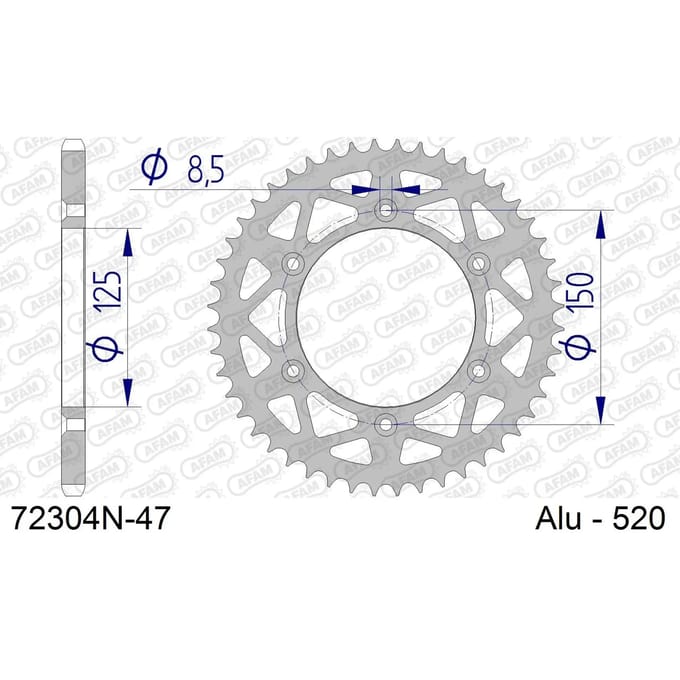 Aluminium tandwiel achter Afam 520 47 dents