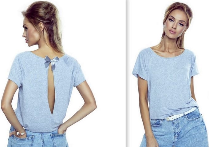 Eldar Ilza katoen blouse met een sexy split op de rug - grijs gemêleerd L