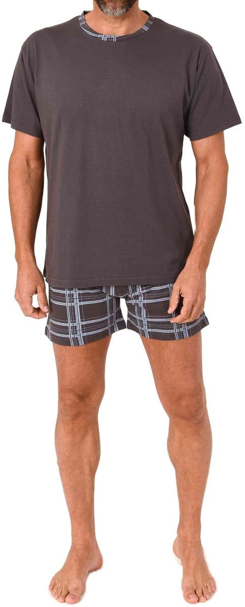 Normann pyjama met korte mouwen voor heren: Shorty-pyjama met geruite broek van jersey