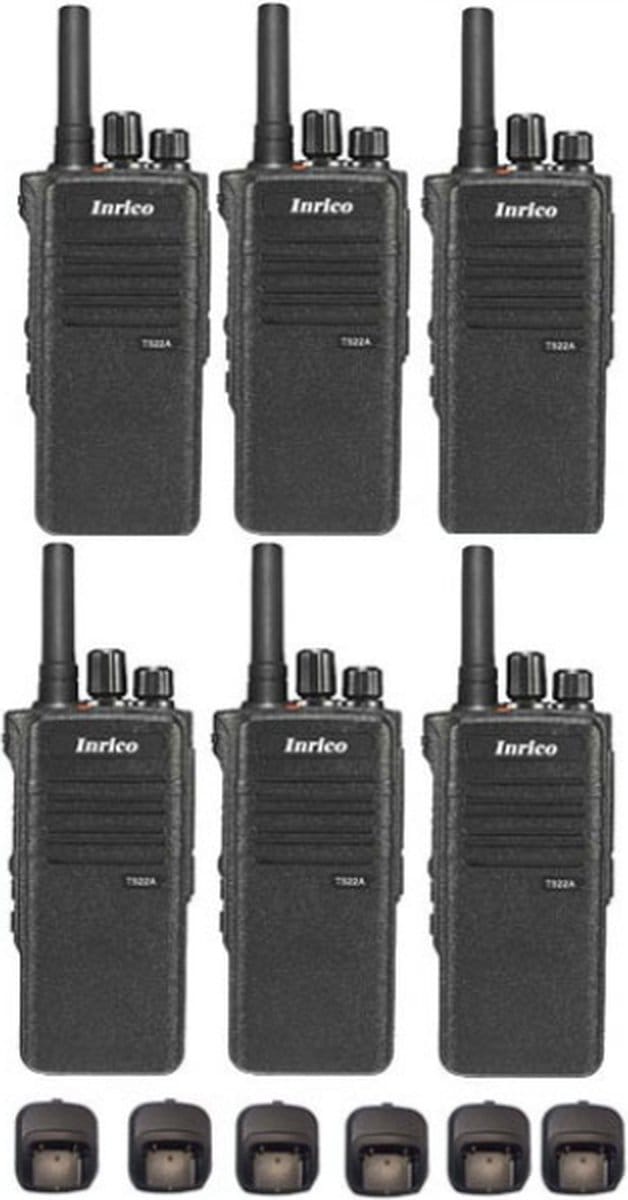 Set van 6 Inrico T522A IP66 4G LTE POC Zello Portofoon K1 2-Pins