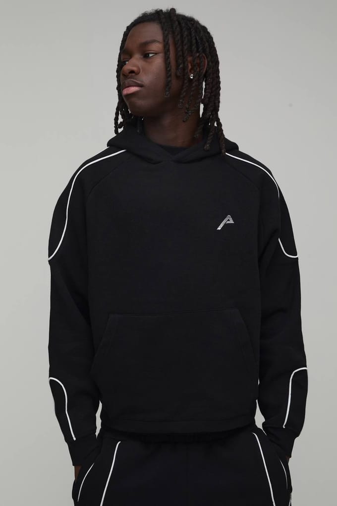 Oversized Boxy Hoodie met Pijpdetails & Baggy Joggingpak | Black | Size Medium