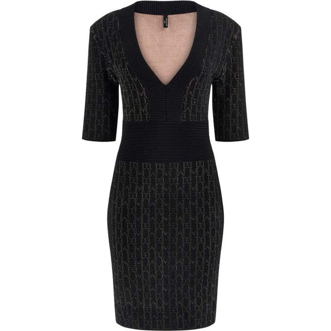 GUESS Billie Monog V Neck Small Monogram Black Taglia: 48 | Abiti Mini Outlet | Donna | Nero